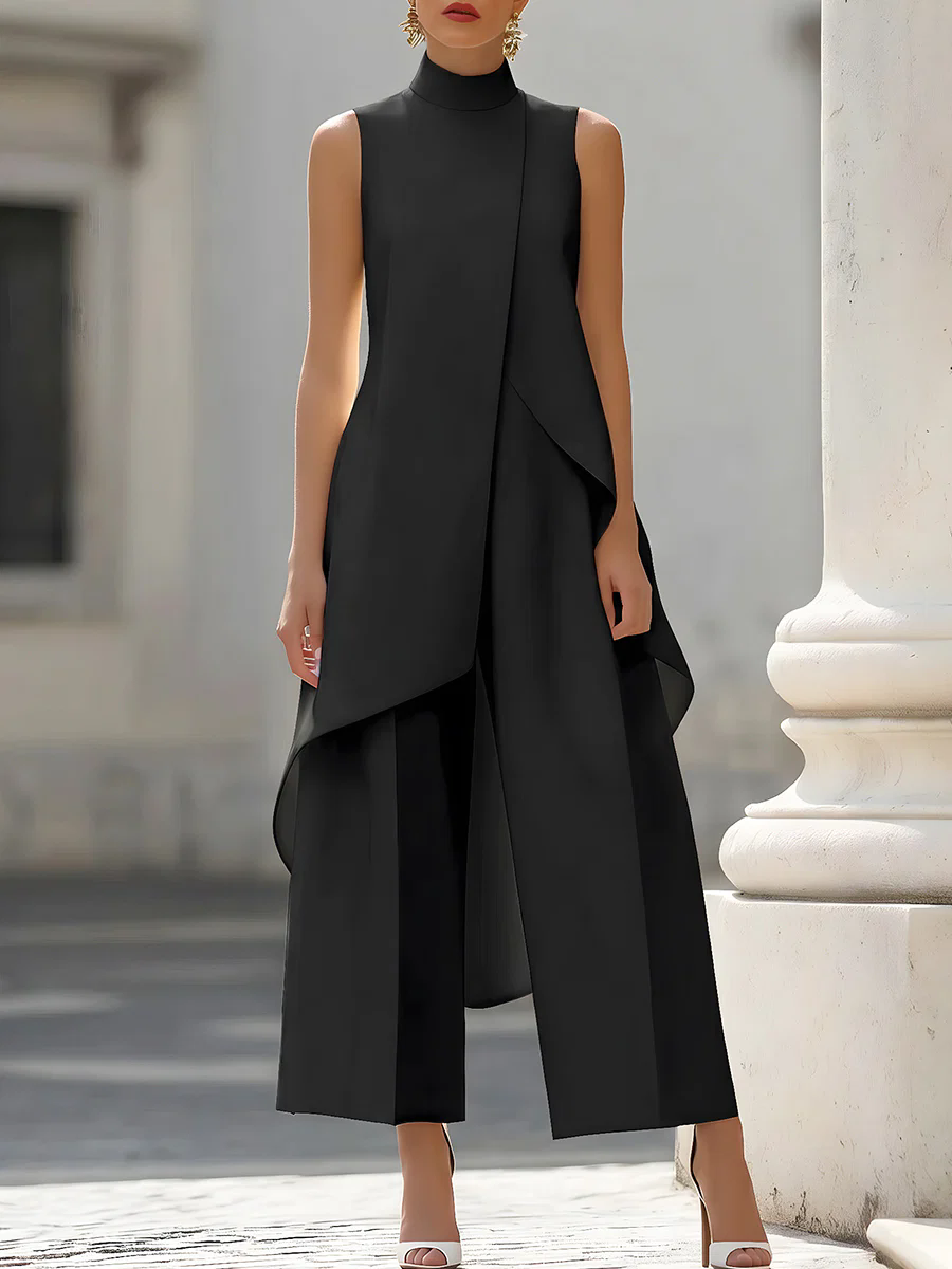 Women'S Formal Wear Jumpsuit - Sleeveless High Neck Asymmetrical Overlay Wide