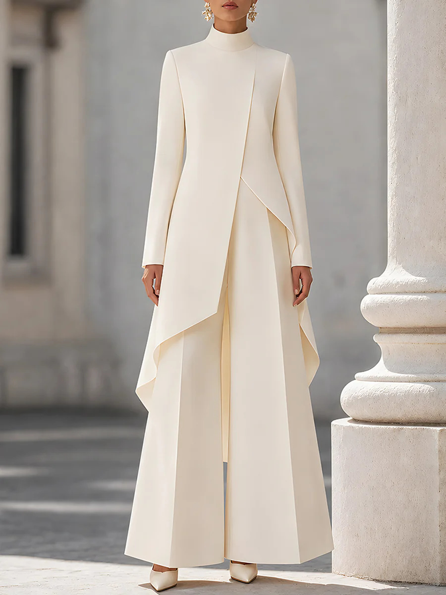 Women'S Formal Wear With Pants - Women Two Piece Outfit Mock Neck