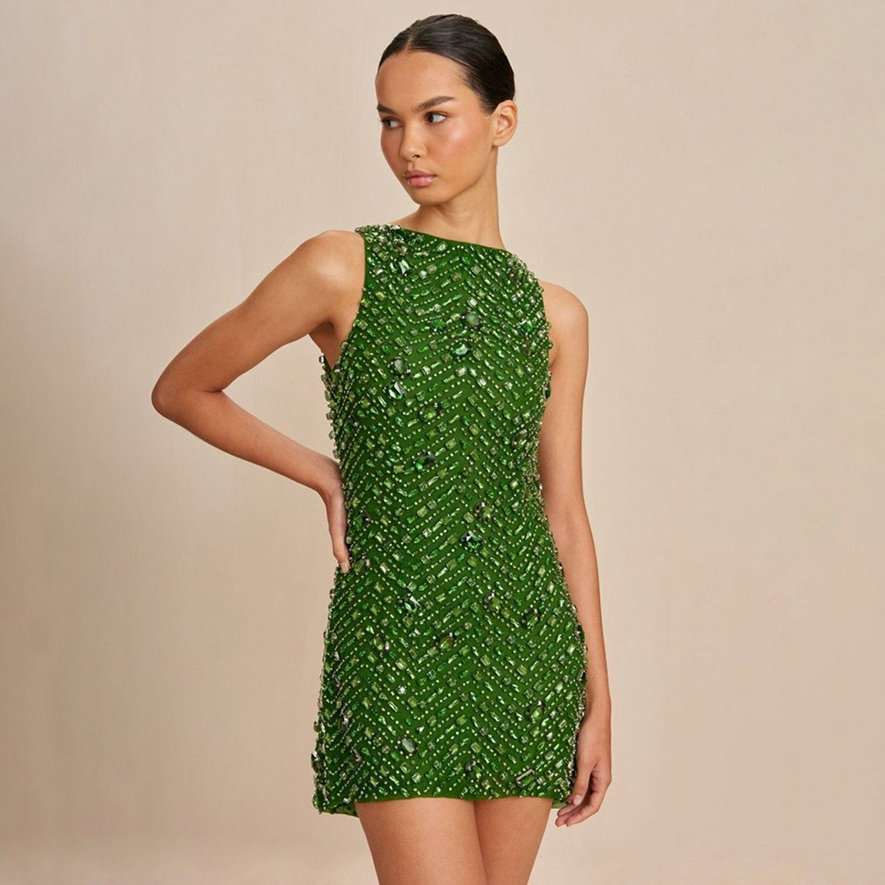 Green Rhinestone Embroidery Sl - Women'S Formal Dinner Wear recension och pris