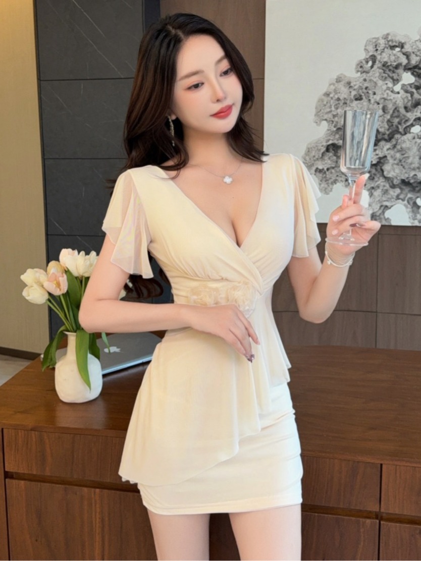 Sexy V-Neck Low Chest Mesh Wra - Wrap Dress Work recension och pris