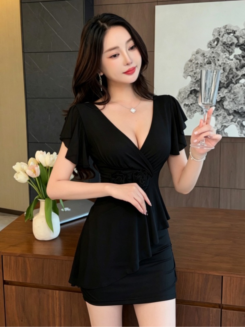 Sexy V-Neck Low Chest Mesh Wra - Wrap Dress Work recension och pris