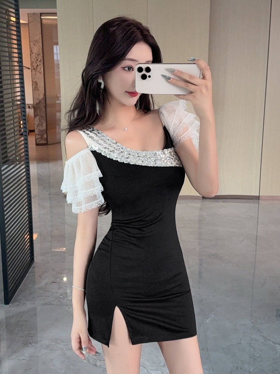 Sexy Lace Splice Short Wrap ar - Wrap Dress Work recension och pris