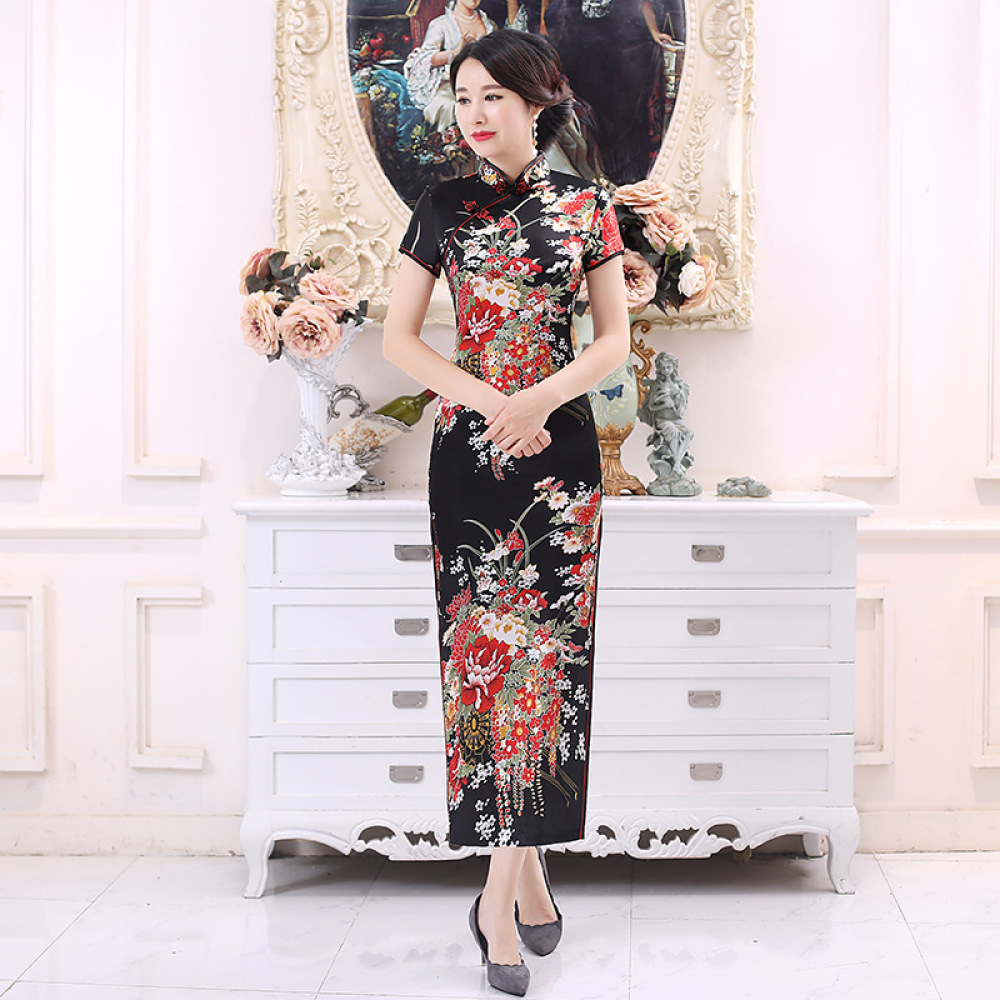 Classic Satin Cheongsam Long D - Women Formal Wear For Plus Size recension och pris